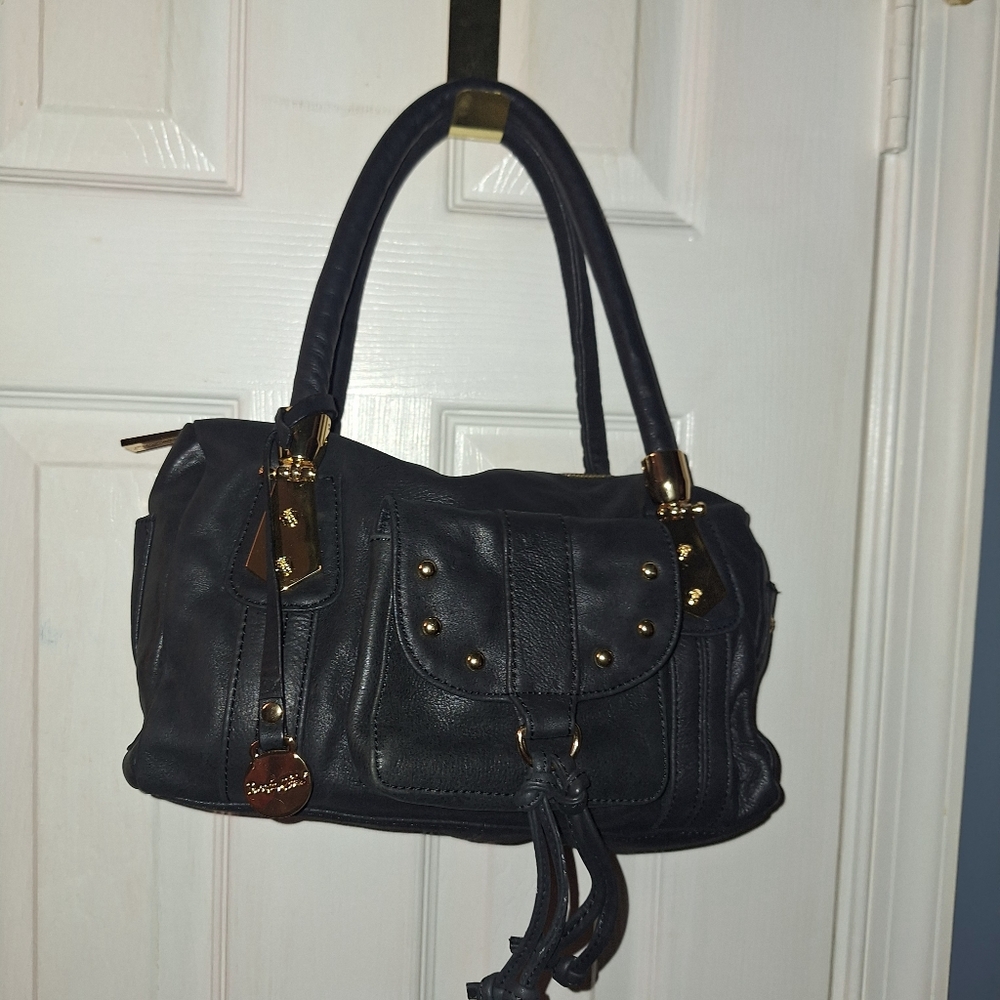 Rough Roses Black Leather Satchel.  Great Condition